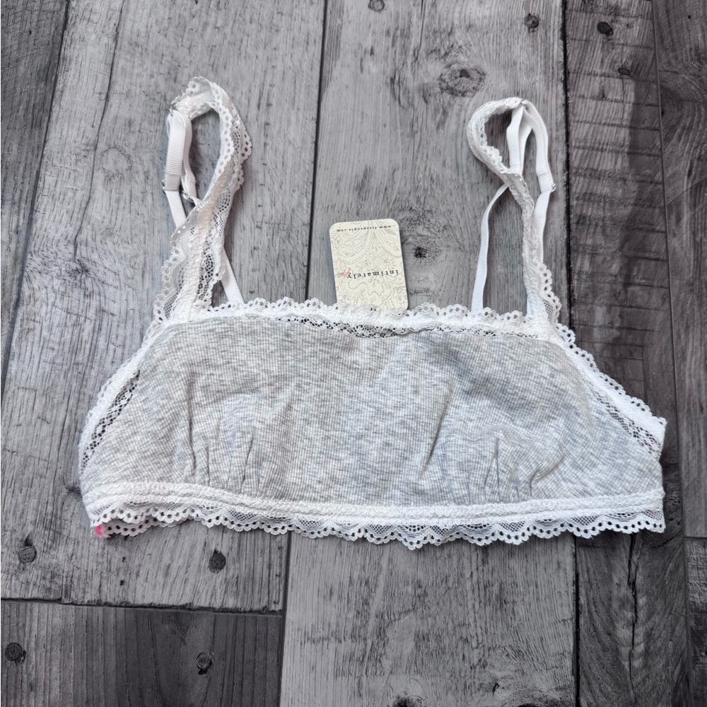 Free People Intimately Gray Lace Knit  Bra Loungewear Medium NEW NWT Feminine